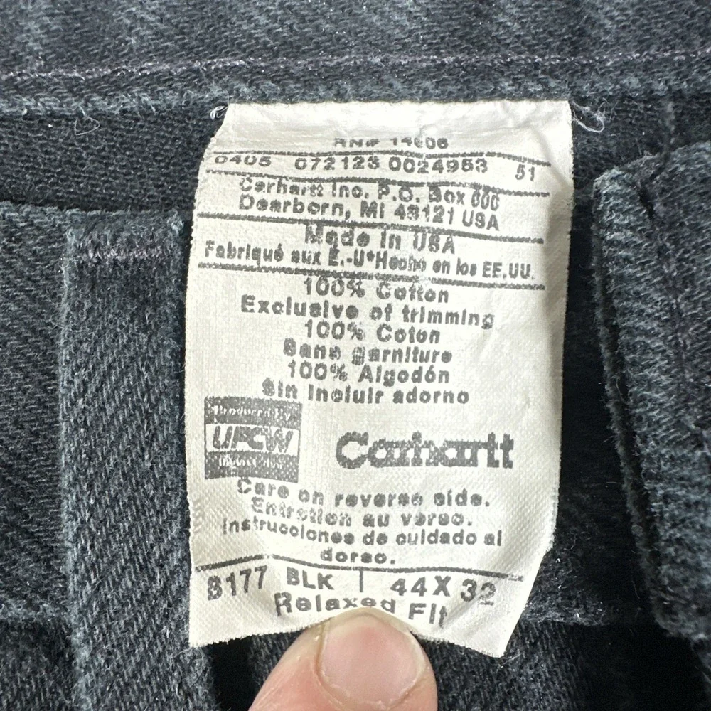 Vintage Carhartt B177 BLK Jeans Men's 44x32(42x32) Union Made in USA Black Denim